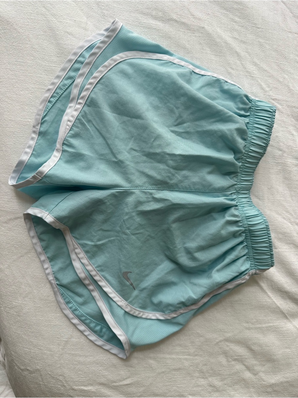Nike Women's Light Aqua Athletic Running Shorts with White Trim